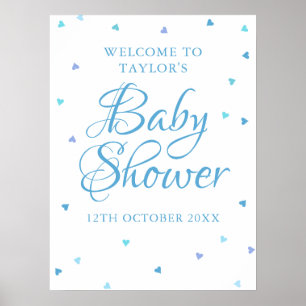 Blue Love Hearts Baby Shower Welcome Sign