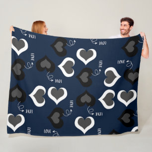 Blue Love hearts pattern Fleece Blanket