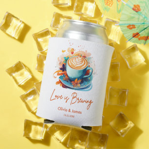 Blue Love is Brewing Coffee Bridal Shower Wedding  Can Cooler