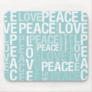 Blue Love Peace Typography Mouse Pad