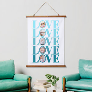 Blue LOVE photo Valentines Day Hanging Tapestry