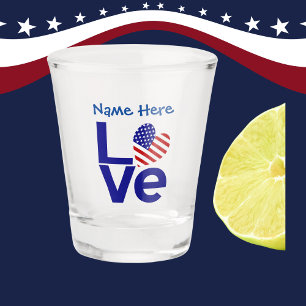 Blue LOVE USA Heart Flag Personalised Shot Glass