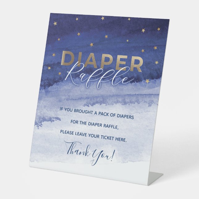 Blue Love you to the Moon and Back Diaper Raffle Pedestal Sign (Front)