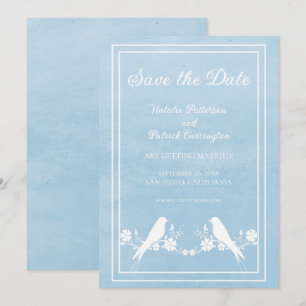 Blue Lovebird Floral Save the Date Invite