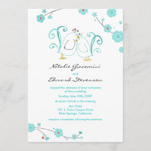 Blue Lovebirds & Blossoms Invitations