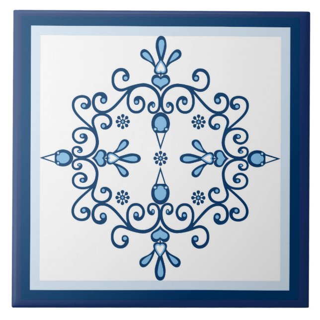 Blue lovebirds blue and white birds on white tile (Front)