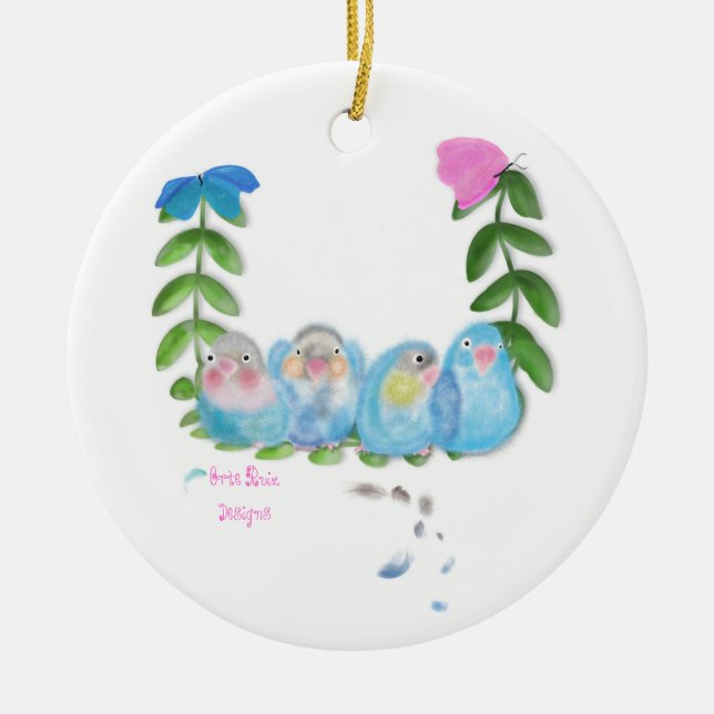 Blue lovebirds Christmas Ornament (Front)