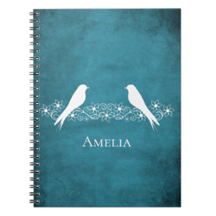 Blue Lovebirds Floral Vine Notebook