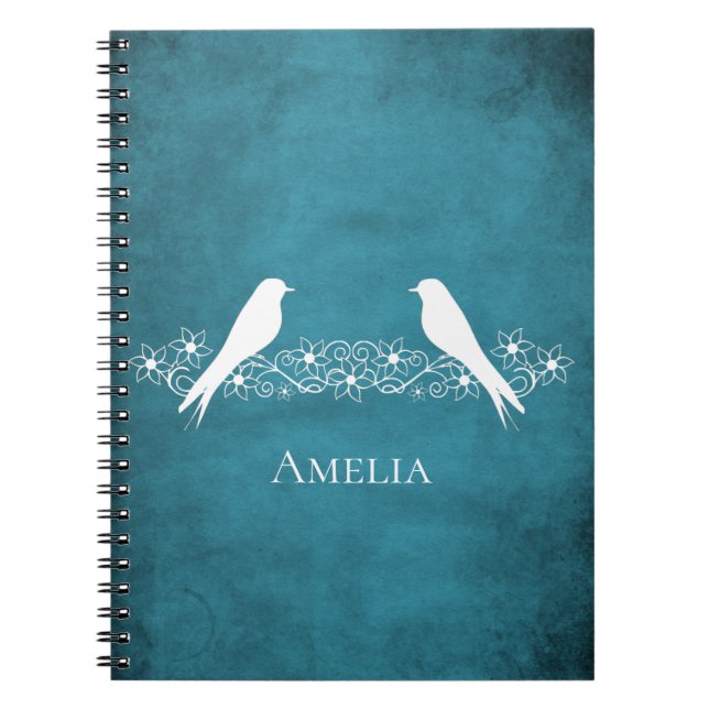 Blue Lovebirds Floral Vine Notebook (Front)