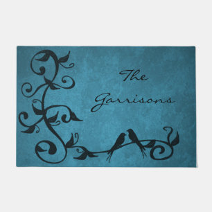 Blue Lovebirds Personalised Doormat