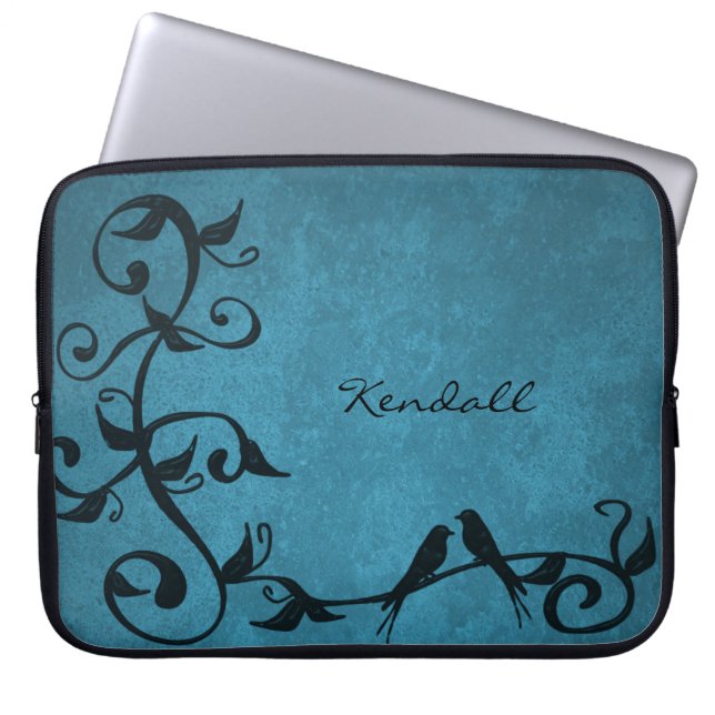 Blue Lovebirds Personalised Laptop Sleeve (Front)
