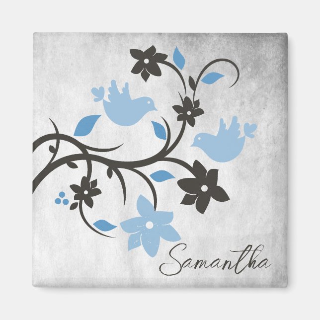 Blue Lovebirds Personalised Magnet (Front)
