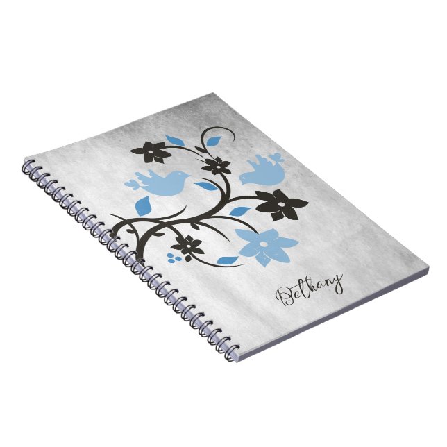 Blue Lovebirds Personalised Notebook (Right Side)