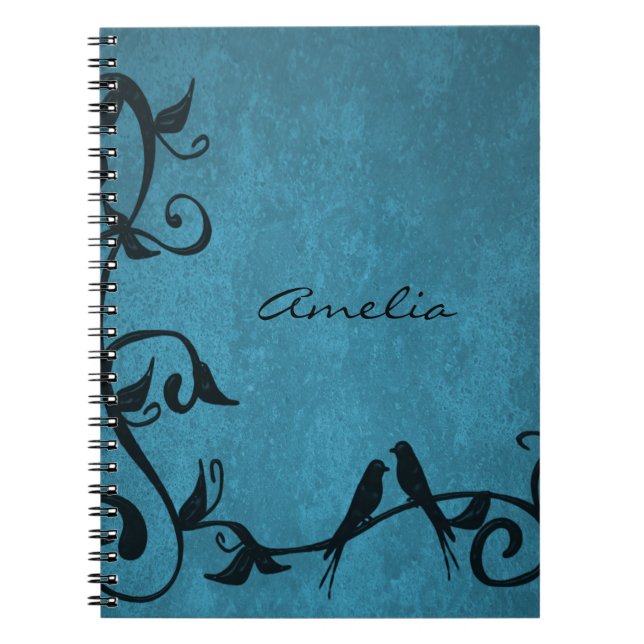 Blue Lovebirds Personalised Notebook (Front)