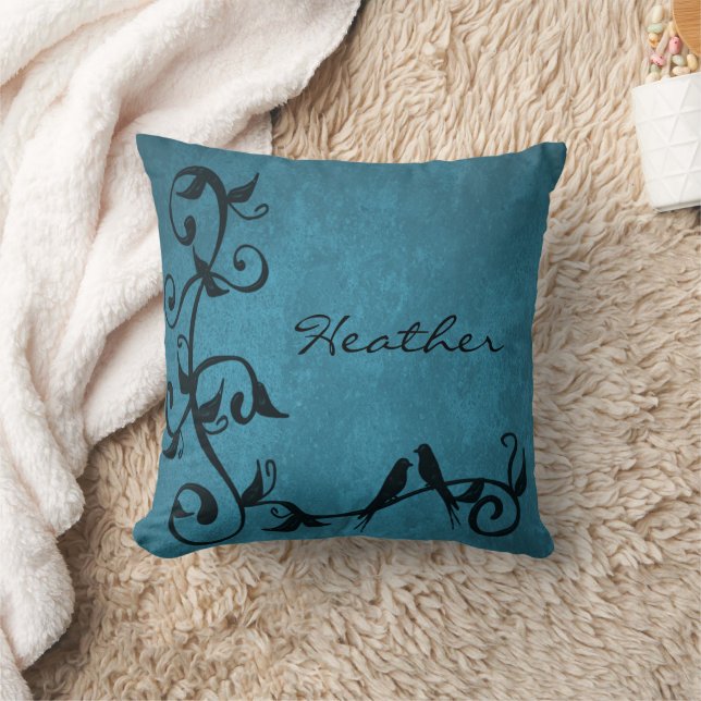 Blue Lovebirds Personalised Throw Pillow (Blanket)