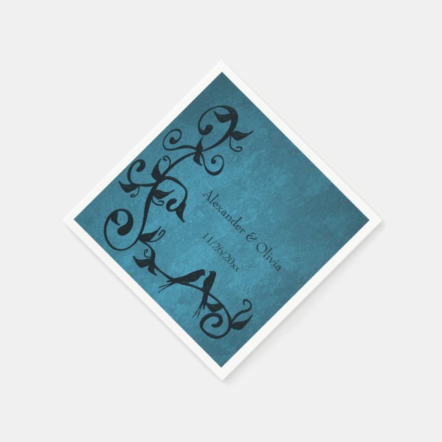 Blue Lovebirds Wedding Napkins (Corner)