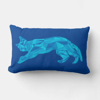 Blue Lowpoly Sprawled Cat Lumbar Cushion