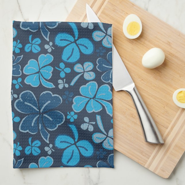Blue Lucky Shamrock Clover St. Patrick`s Day Tea Towel (Quarter Fold)