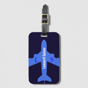 blue luggage tag personalised with name & initials