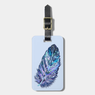 Blue Luggage Tag with Feather