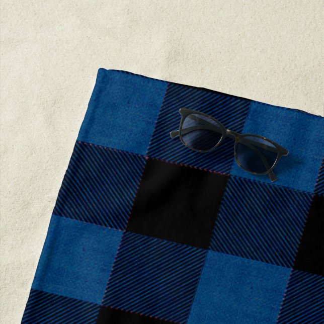 Blue Lumberjack Plaid Beach Towel (In Situ)