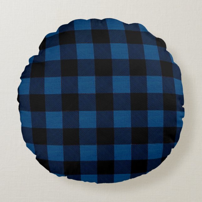 Blue Lumberjack Plaid Round Cushion (Front)