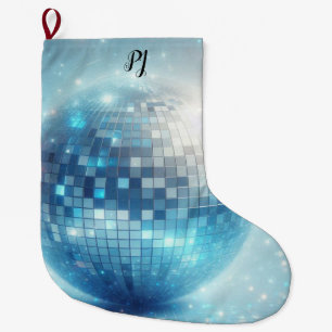 Blue Luminous Disco Ball Initials  Large Christmas Stocking