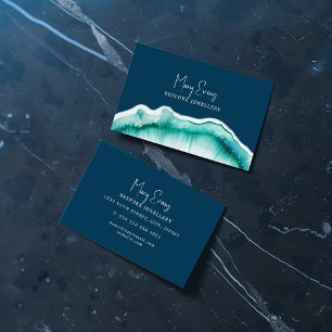 Blue luxury agate style effect business card