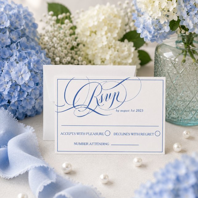 Blue Luxury Calligraphy Wedding RSVP Card (Creator Uploaded)