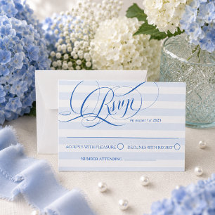 Blue Luxury Calligraphy Wedding RSVP Card