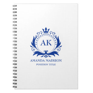 Blue Luxury Crown Wedding Monogram Notebook