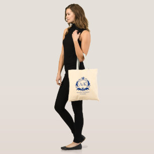 Blue Luxury Crown Wedding Monogram Tote Bag