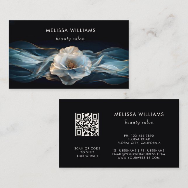 Blue Luxury Flower Business Card (Front/Back)