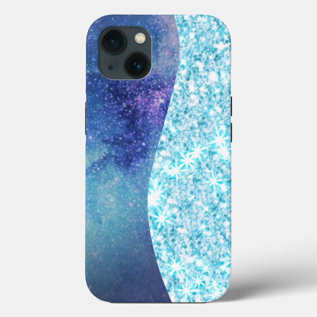 Blue Luxury Modern gradient galaxy glitter star Case-Mate iPhone Case (Back)