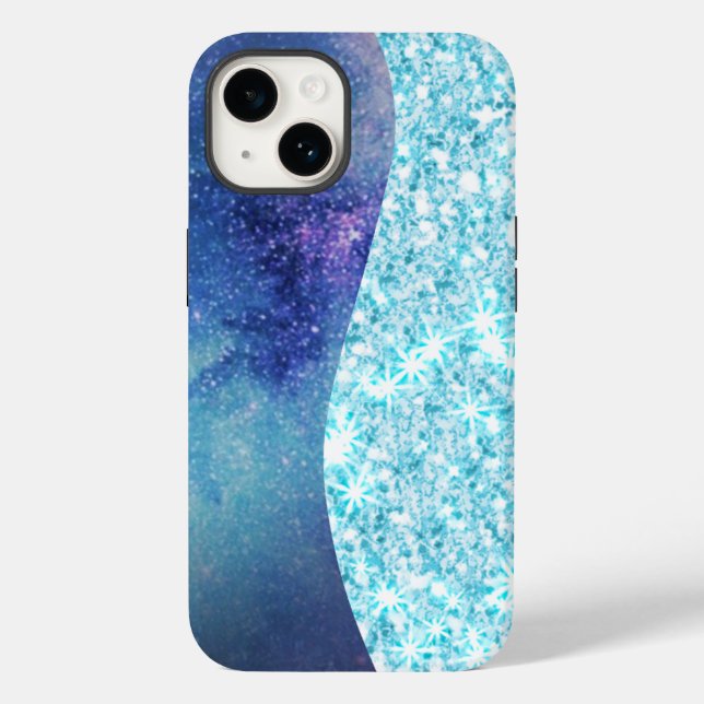 Blue Luxury Modern gradient galaxy glitter star Case-Mate iPhone Case (Back)