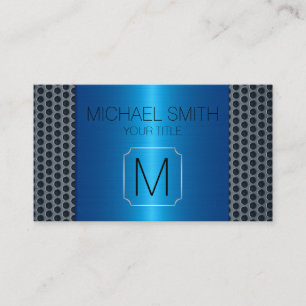 Blue Luxury Stainless Metal Monogram Business Card
