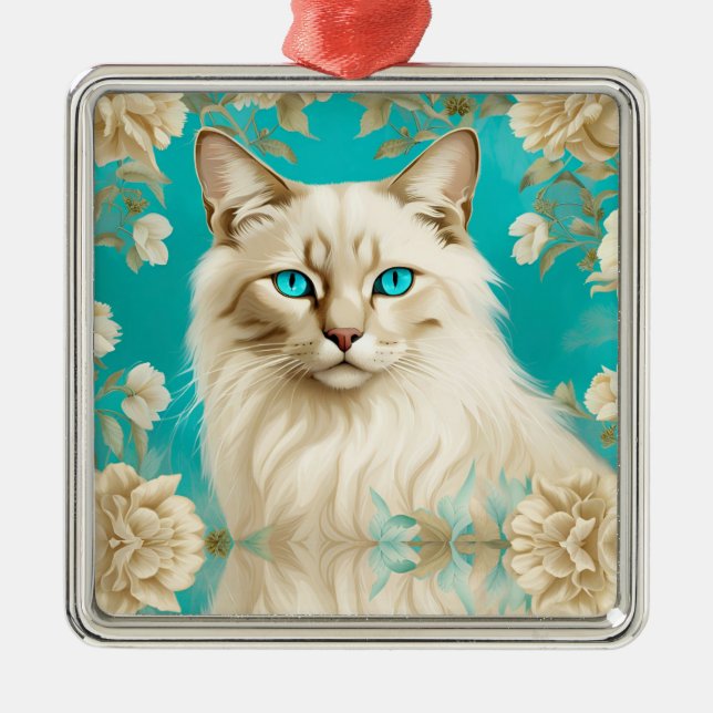 Blue Lynx Point Siamese Portrait Art Metal Tree Decoration (Front)