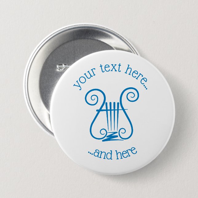 Blue Lyre 7.5 Cm Round Badge (Front & Back)