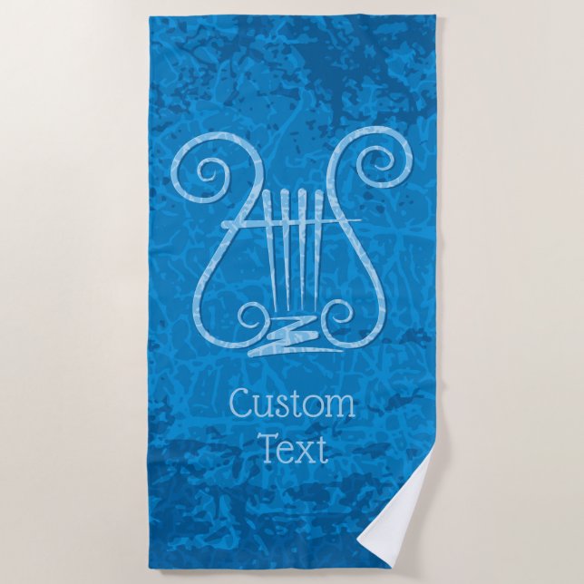Blue Lyre Background Beach Towel (Front)