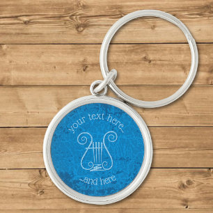 Blue Lyre Background Key Ring