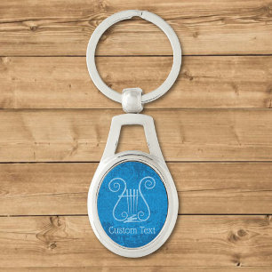 Blue Lyre Background Key Ring