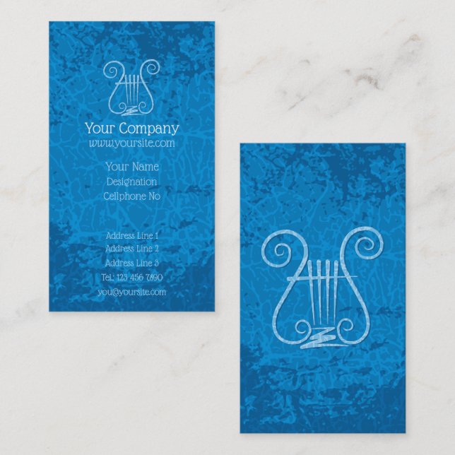 Blue Lyre Background Vertical Business Card (Front/Back)