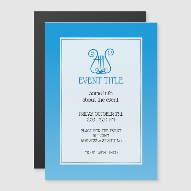 Blue Lyre Magnetic Invitation (Front/Back)
