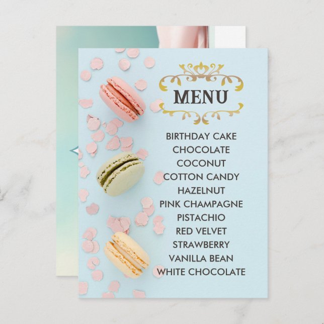 Blue Macarons Elegant Flavours Menu Postcard (Front/Back)