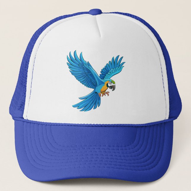 Blue macaw flying trucker hat (Front)