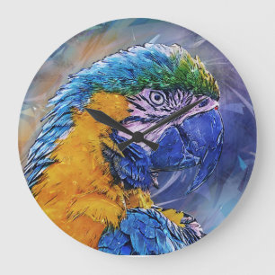 Blue Macaw Parrot Large Clock