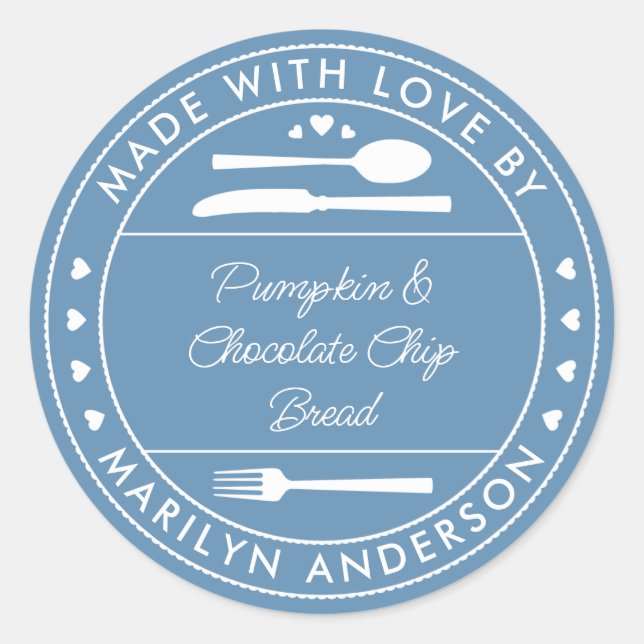 Blue Made With Love Food Gift Classic Round Sticker (Front)