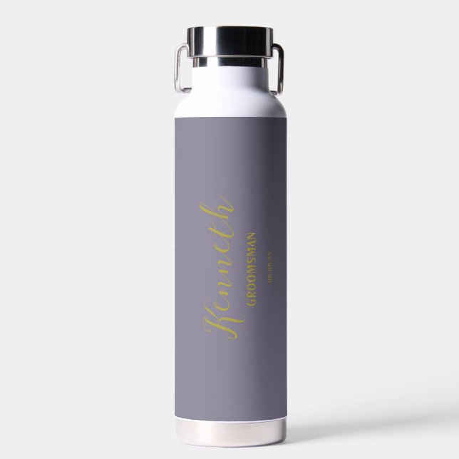 Blue Magenta Brass Modern Monogram Bachelor Water Bottle (Front)