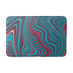 Blue & Magenta Wavy Marbling Agate Abstraction Bath Mat