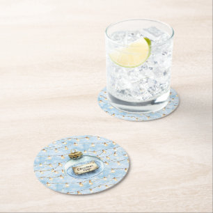 Blue Magic Ornament Christmas Lights Round Paper Coaster